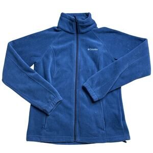 COLUMBIA M MEDIUM WOMENS NAVY BLUE FULL ZIP FUZZY PUFFER JACKET SWEATER